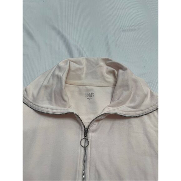 Eileen Fisher Organic Boxy Cardigan Jacket Light Pink Stand Collar Zip Up Small - Picture 2 of 8